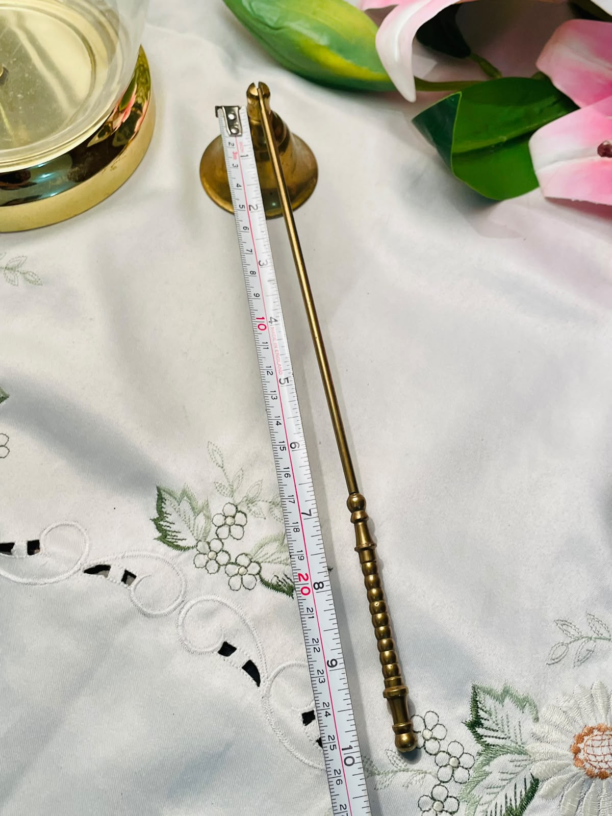 Brass Candle Snuffer with Long Decorative Handle , 10"