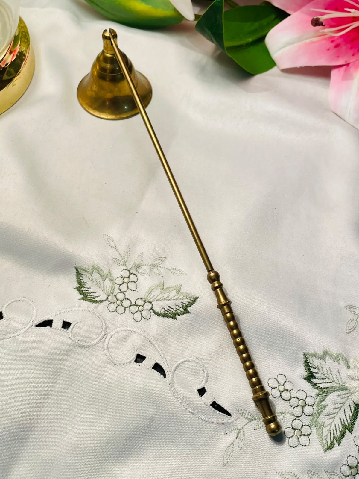 Brass Candle Snuffer with Long Decorative Handle , 10"