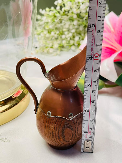 Copper & Wood Decorative Jug 5 in