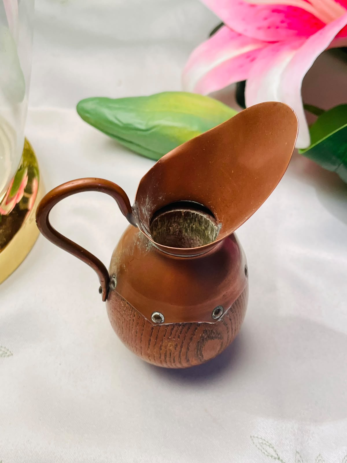 Copper & Wood Decorative Jug 5 in