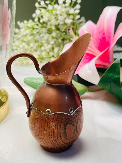 Copper & Wood Decorative Jug 5 in
