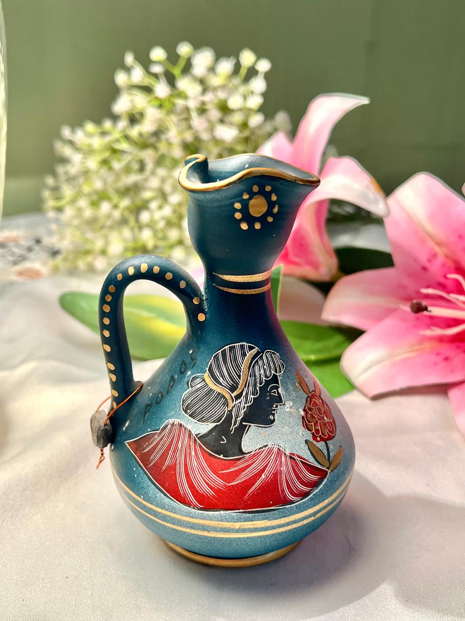 Teal Figurative Ceramic Jug 5.5 in