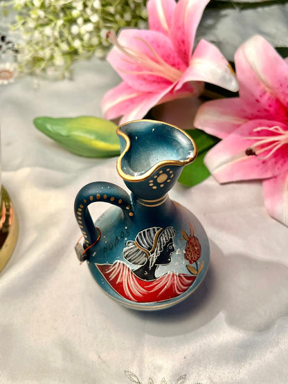 Teal Figurative Ceramic Jug 5.5 in