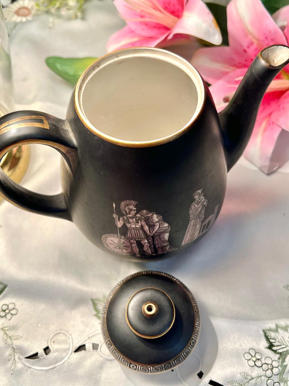24KT Greek Gold Revival Ceramic Teapot with Lid – 7 in ( Rare Finds)