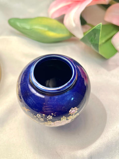 Vintage Kutani Japan Cobalt Blue Floral Vase – Approx. 9 cm