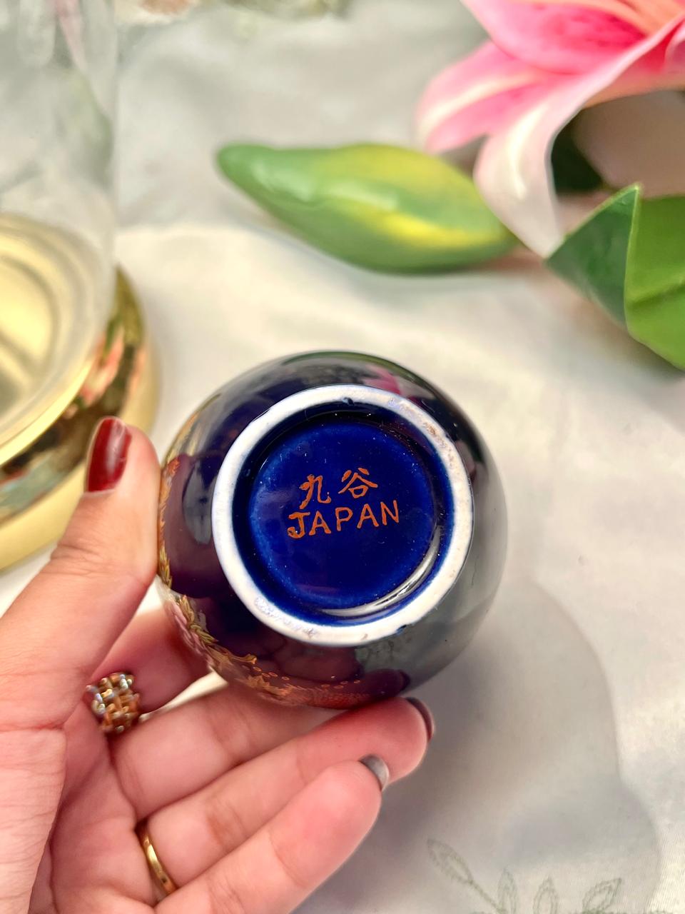 Vintage Kutani Japan Cobalt Blue Floral Vase – Approx. 9 cm