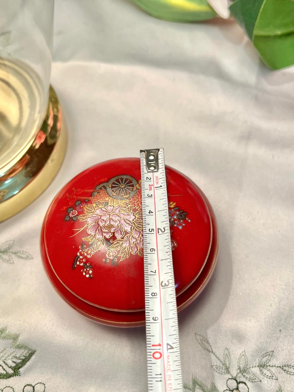 Vintage Red Floral Trinket Box – Approx. 9 cm