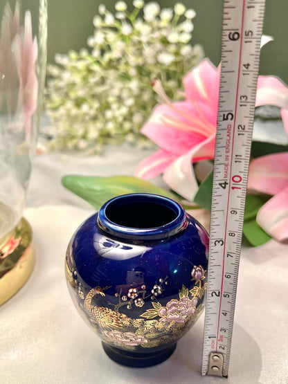 Vintage Kutani Japan Cobalt Blue Floral Vase – Approx. 9 cm