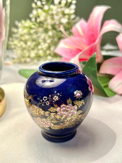 Vintage Kutani Japan Cobalt Blue Floral Vase – Approx. 9 cm