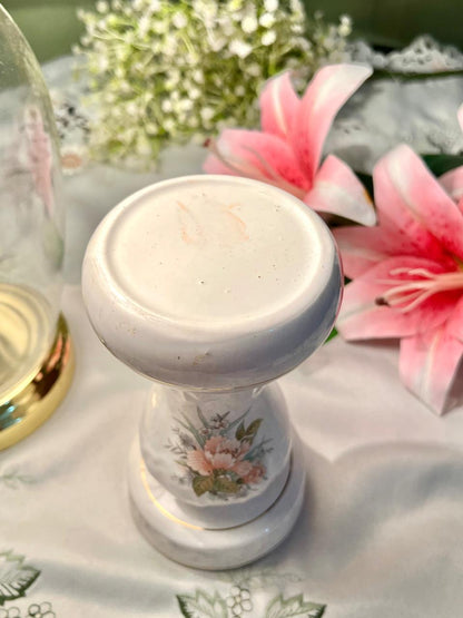 Vintage Floral Ceramic Pedestal Holder – Approx. 18 cm