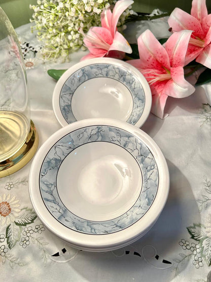Ceramic Blue Marble Rim Bowls – Set of 6, 7 Inch