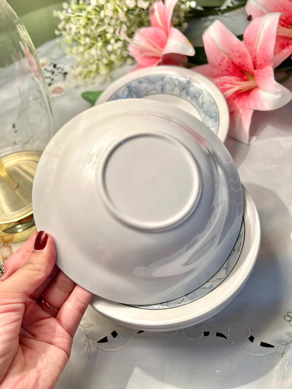 Ceramic Blue Marble Rim Bowls – Set of 6, 7 Inch