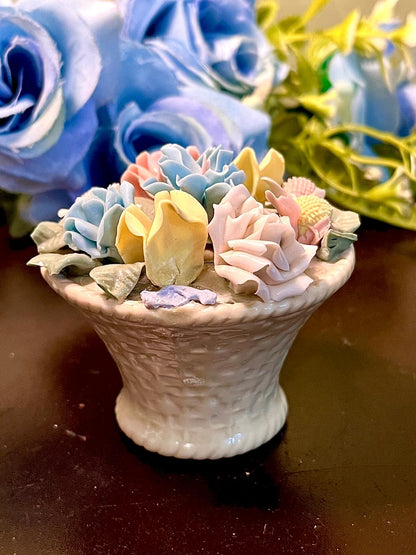Pastel Floral Ceramic Basket Ornament 7 cm
