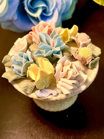 Pastel Floral Ceramic Basket Ornament 7 cm