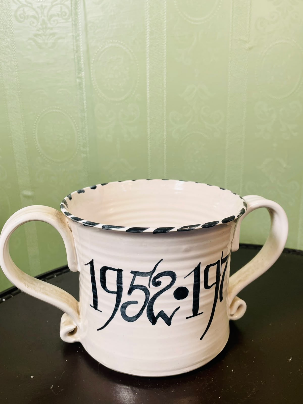 Black & White Typography Ceramic Planter with Handles 13 cm