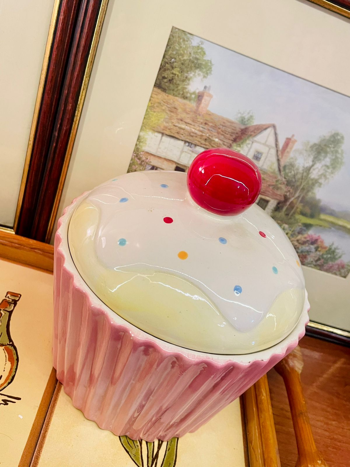 Large Pink Cupcake Ceramic Storage Jar with Cherry Lid – Kitchen Decor