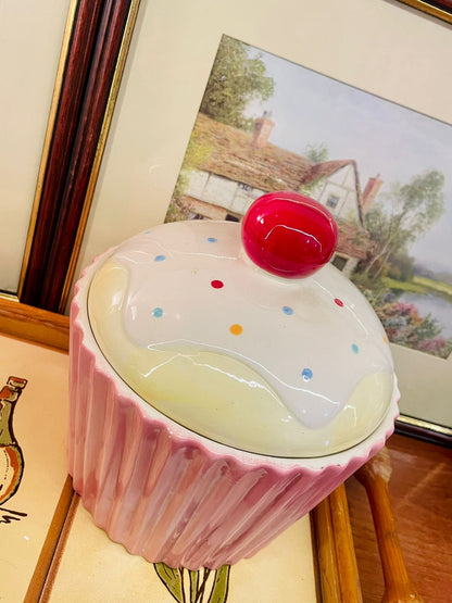 Large Pink Cupcake Ceramic Storage Jar with Cherry Lid – Kitchen Decor