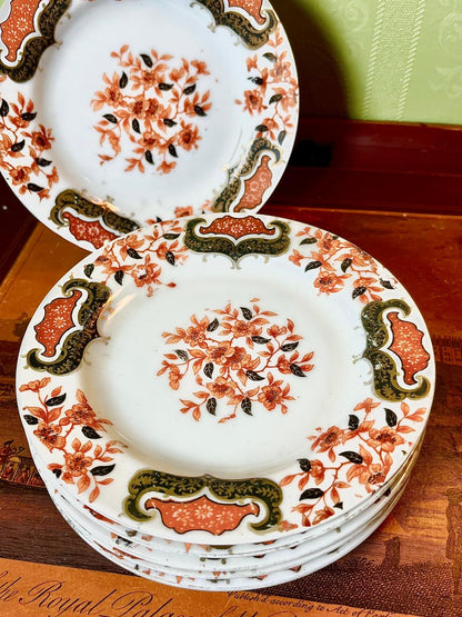 Floral Brown & Cream Ceramic Plate Set – 5 Pieces