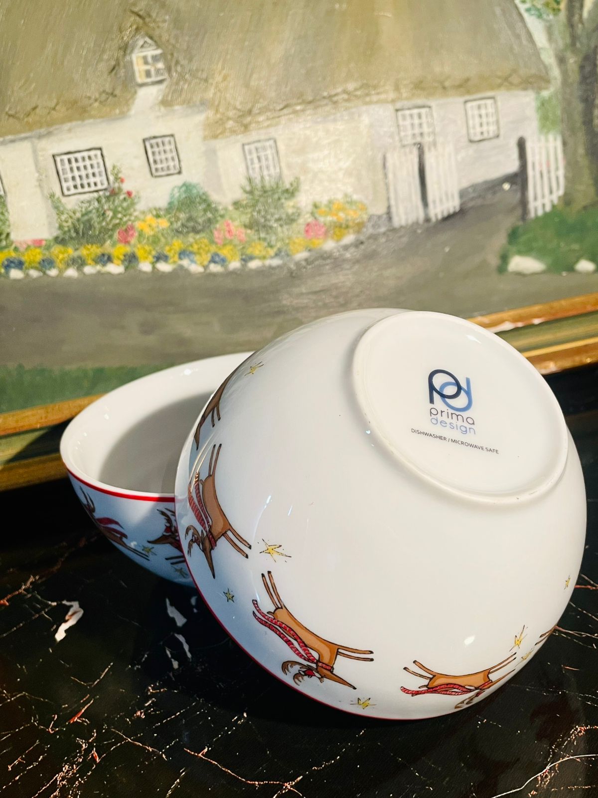 Festive Reindeer Porcelain Bowls – Christmas Red & White Ceramic Serving Set