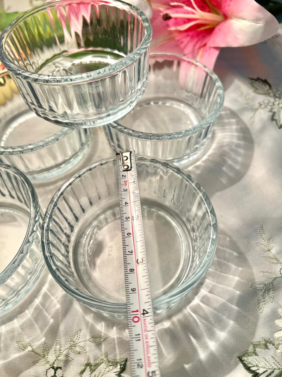 Pyrex Clear Ribbed Glass Bowls – 6 Piece Set, 4 Inch