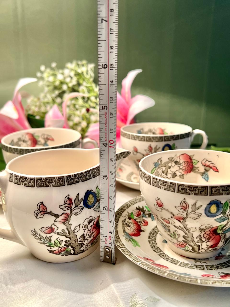 Indian Tree Johnson bros Floral Tea Set Black Border 7 Piece