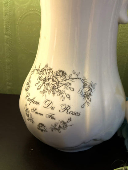 Vintage Parfum De Roses Ceramic Pitcher Floral Rose Jug