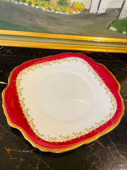 Vintage Red & Gold Royal Cake Plate – Elegant English Porcelain