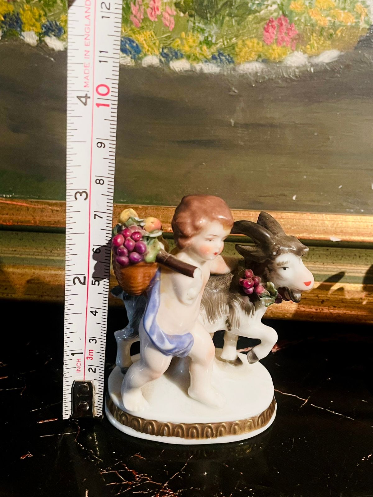 Vintage Cherub & Goat Figurine Pair — Hand-Painted Porcelain
