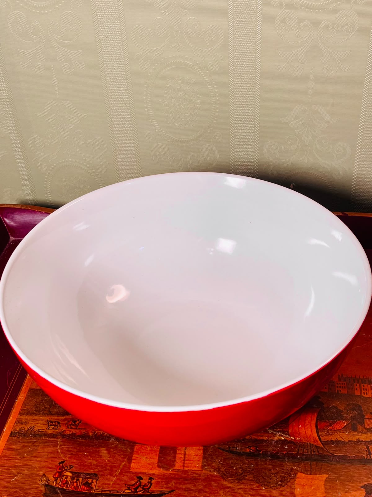 TU Red & White Ceramic Serving Deep Bowl 10"