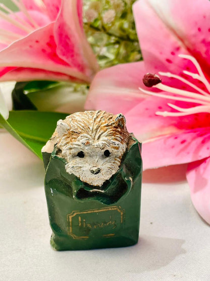 Hedgehog in Green Bag Miniature Decor 2.5 in
