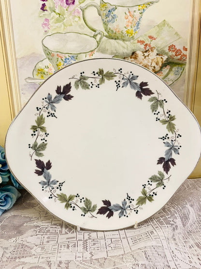 Vintage Burgundy Bone China Cake Platter | Elegant English Floral Design by Doulton & Co.