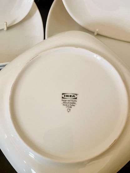 IKEA White Porcelain Square Dinner Plate Set – Set of 8 (Made in Turkey)