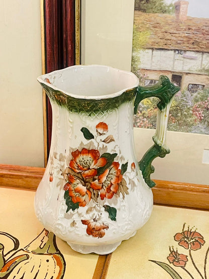 vintage pitcher, porcelain jug, floral vase, cottagecore decor, Porcelaine Royale, antique pitcher, decorative jug, shabby chic home decor, French style decor, collectible pitcher, rustic floral vase, Victorian style decor
