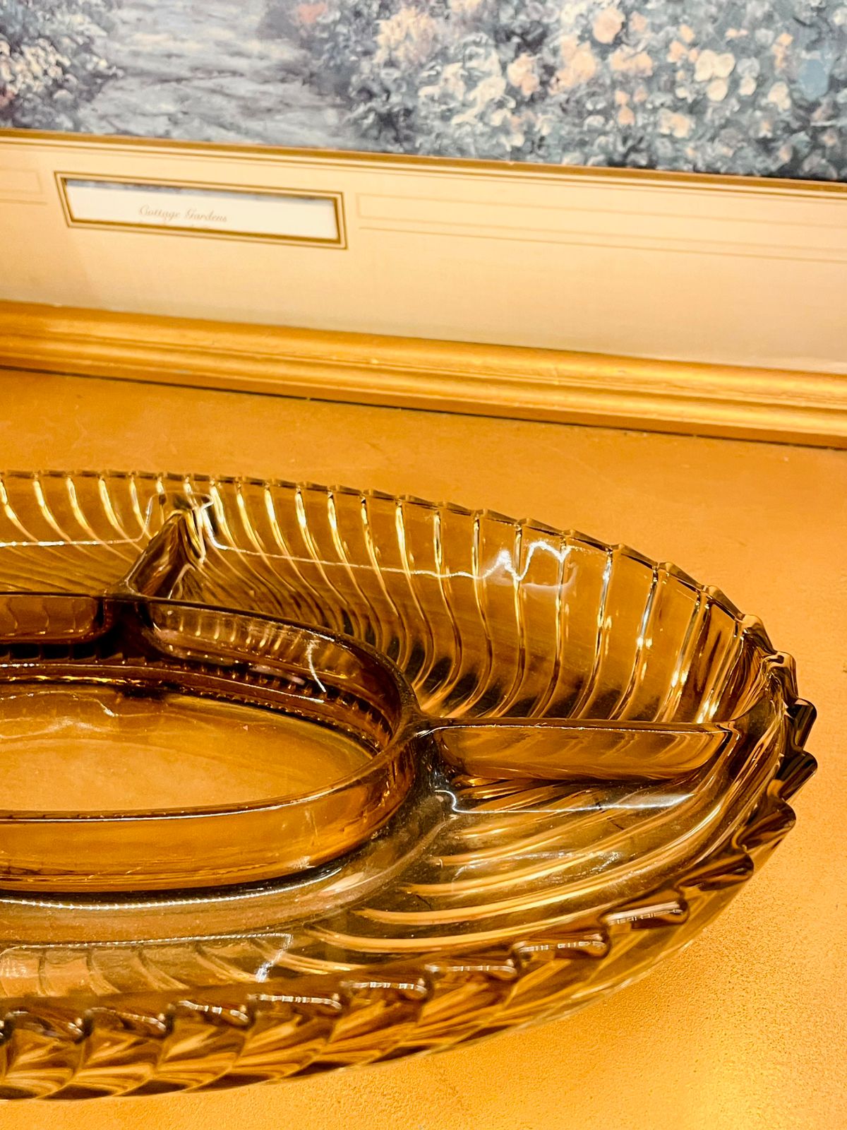 Vintage Amber Glass Divided Serving Dish 12"