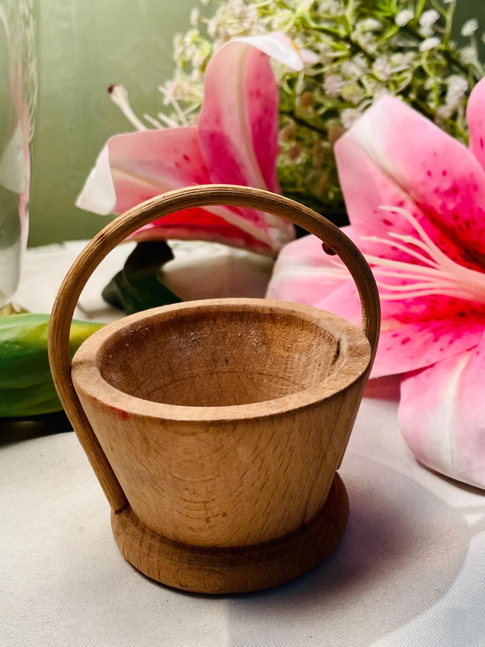 Small Wooden Bucket Planter with Handle 9 cm
