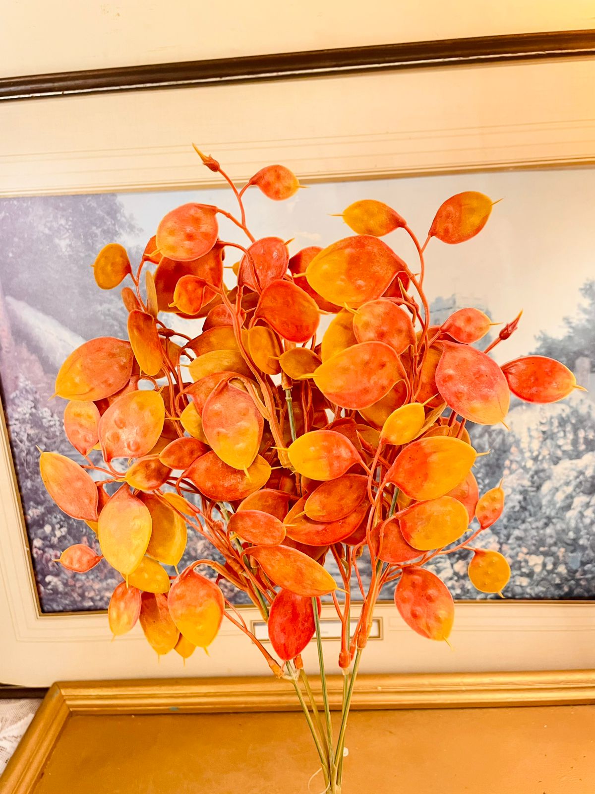 Orange Artificial Honesty Leaf Spray 13"