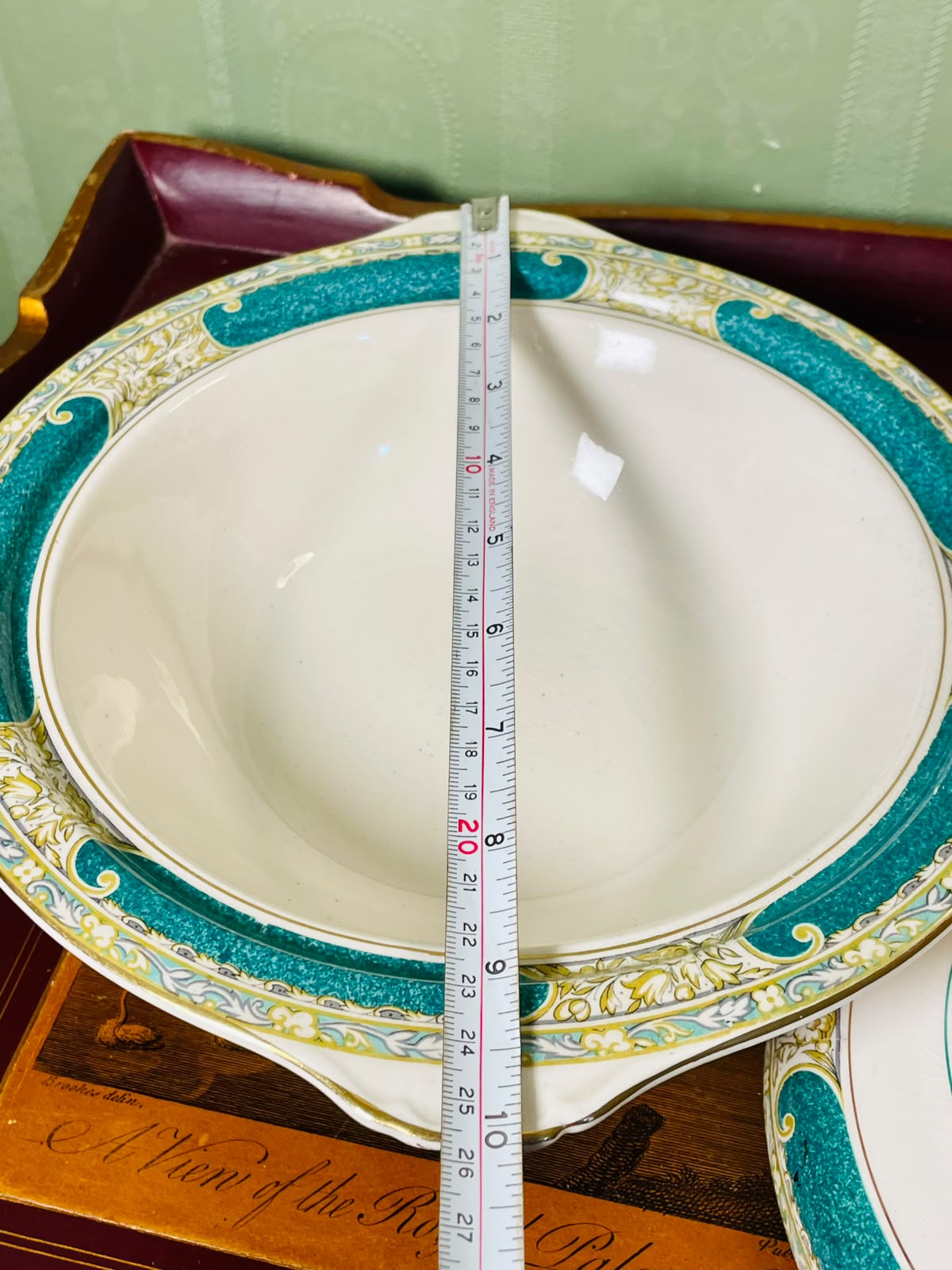Royal Swan Turquoise & Gold Covered Serving Bowl 10"