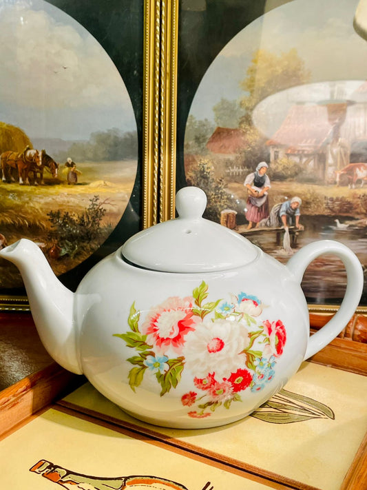 Vintage Large Floral Teapot – English Cottage Kitchen Decor