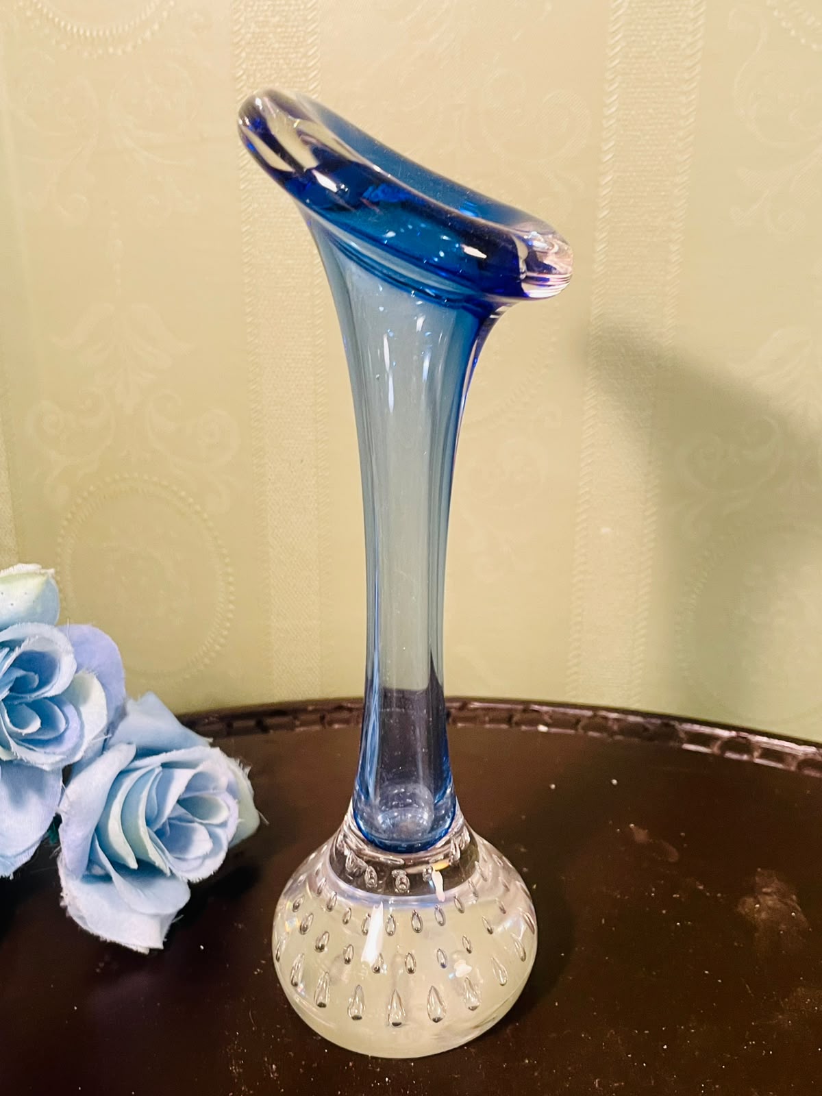 Vintage Blue Crystal Bud Vase – 7 Inch