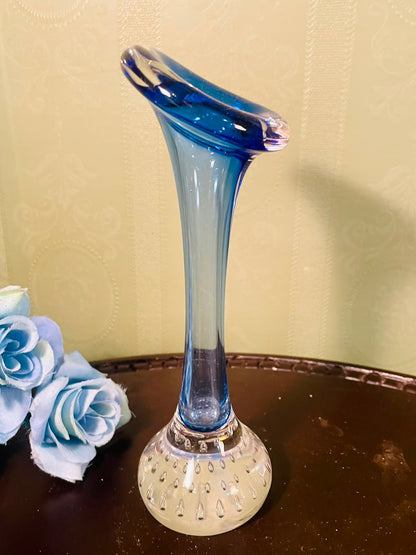 Vintage Blue Crystal Bud Vase – 7 Inch