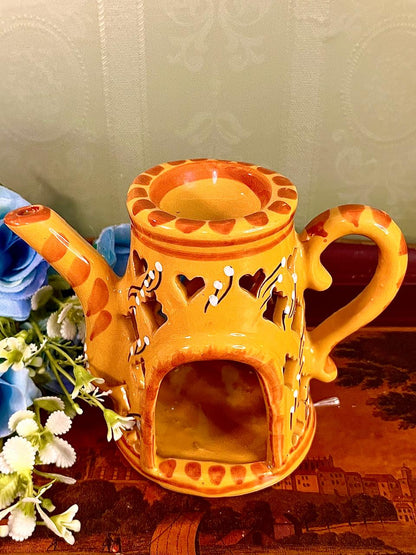 Vintage Moroccan Ceramic Teapot Warmer 13 cm Amber Cutwork
