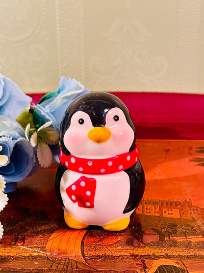 Penguin Ceramic Lidded Jar with Red Scarf – 3 Inch