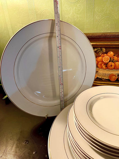 14-Piece White & Gold-Rimmed English Tableware Set