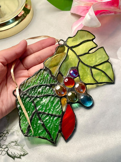Coloured Crystal Leaf & Berry Hanging Ornament 18cm