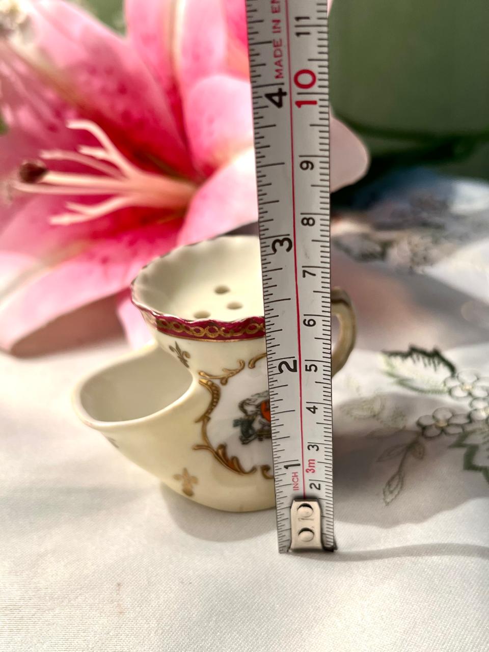 Vintage Miniature Porcelain Toothpick / Flower Holder with Floral & Gold Detail Approx. 6 cm