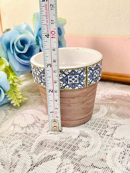 Vintage Blue Tile Ceramic Planter Pots – Set of 2