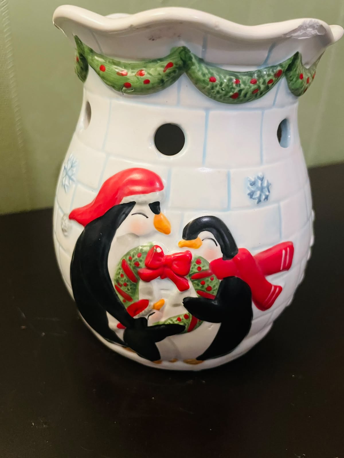 Christmas Penguin Ceramic Wax Melt Burner 5" Holiday Decor
