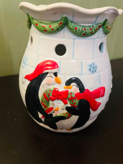 Christmas Penguin Ceramic Wax Melt Burner 5" Holiday Decor