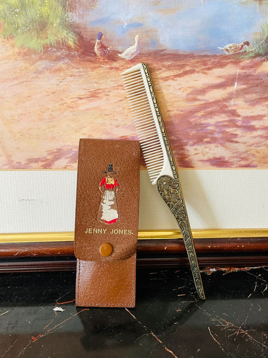 Vintage Jenny Jones Leather Comb Case with Ornate Comb – Wales Souvenir