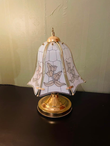 Luxury Vintage Table Lamp with Floral Tinted Glass Shade